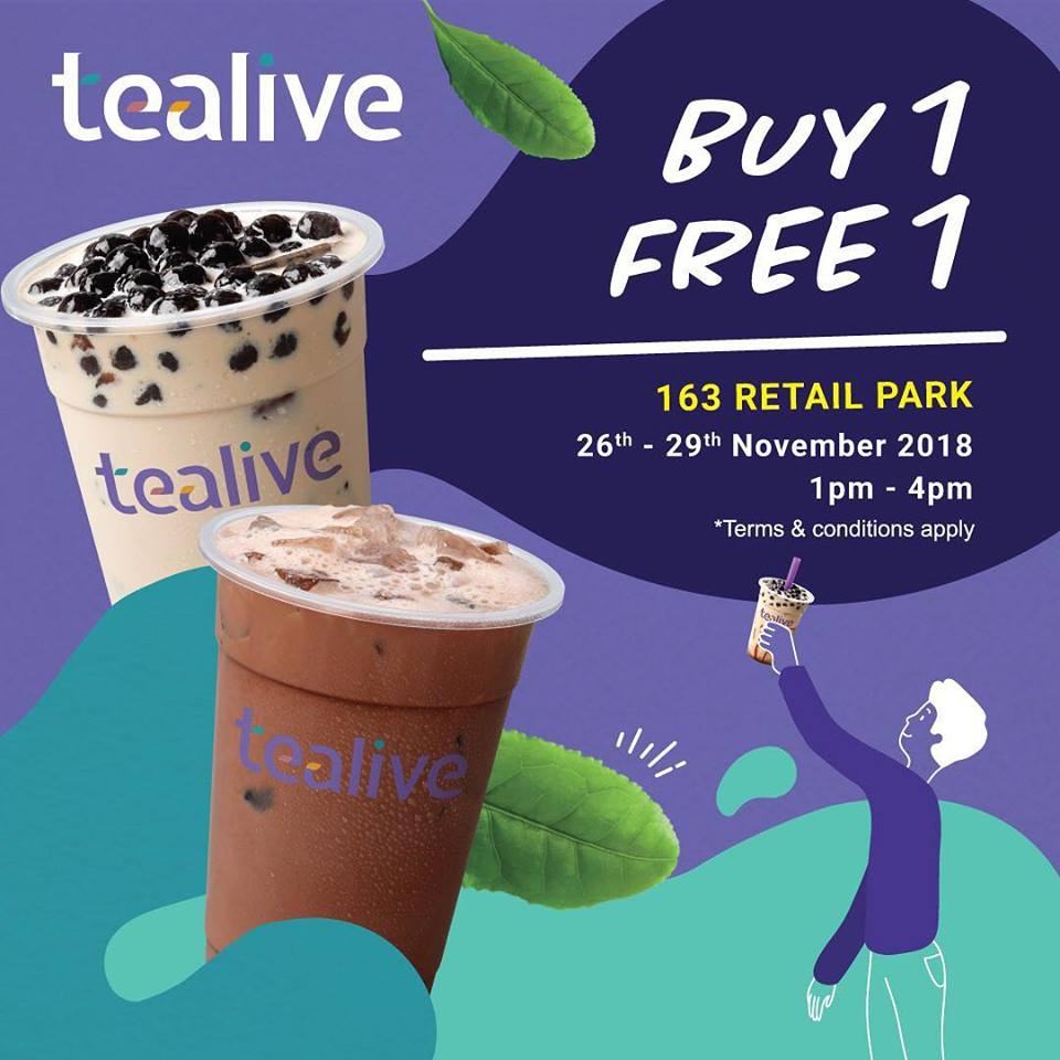 Tealive Buy 1 Free 1 From 26th To 29th Nov At 163 Retail Park Foodie