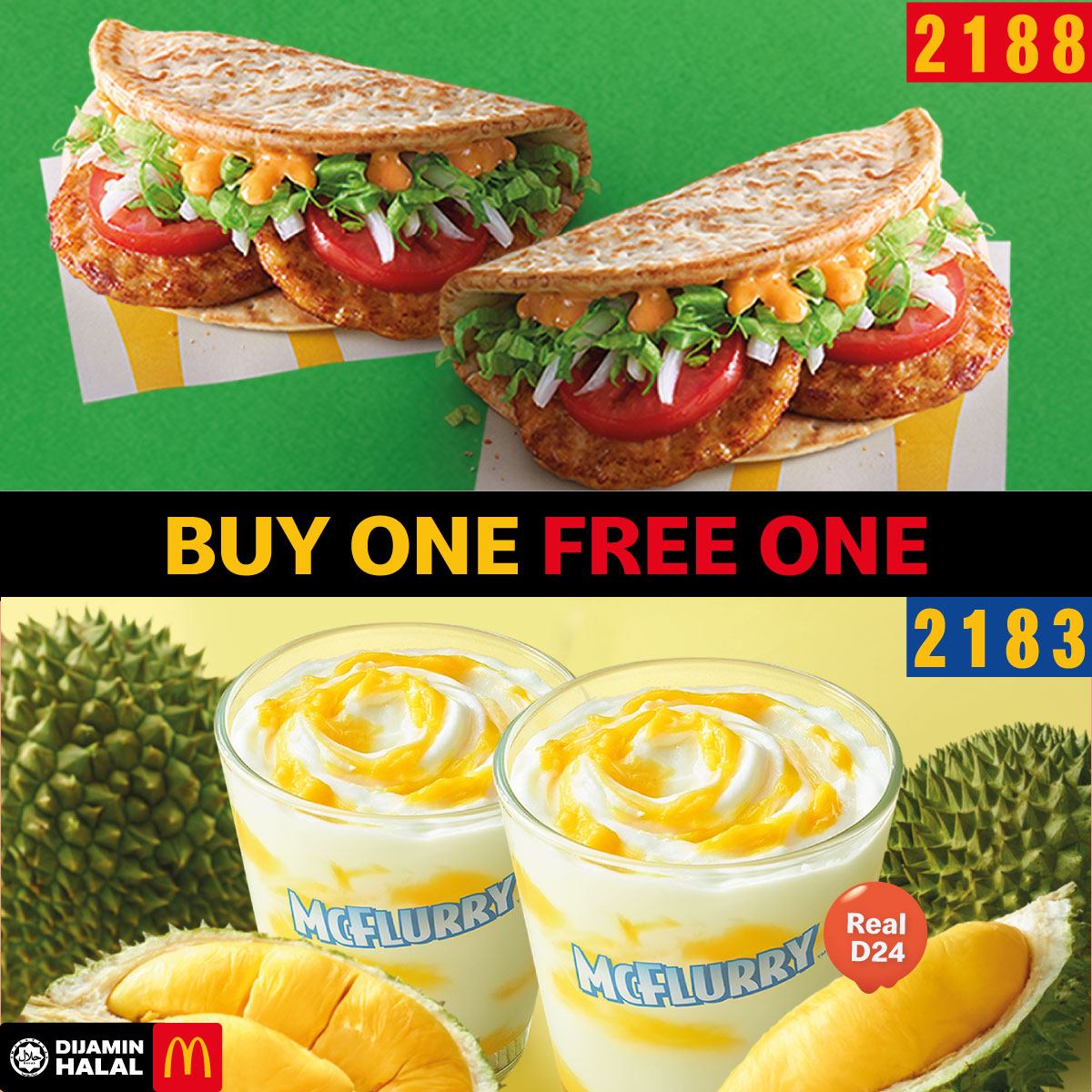 mcd buy 1 free 1 chicken foldover & durian McFlurry