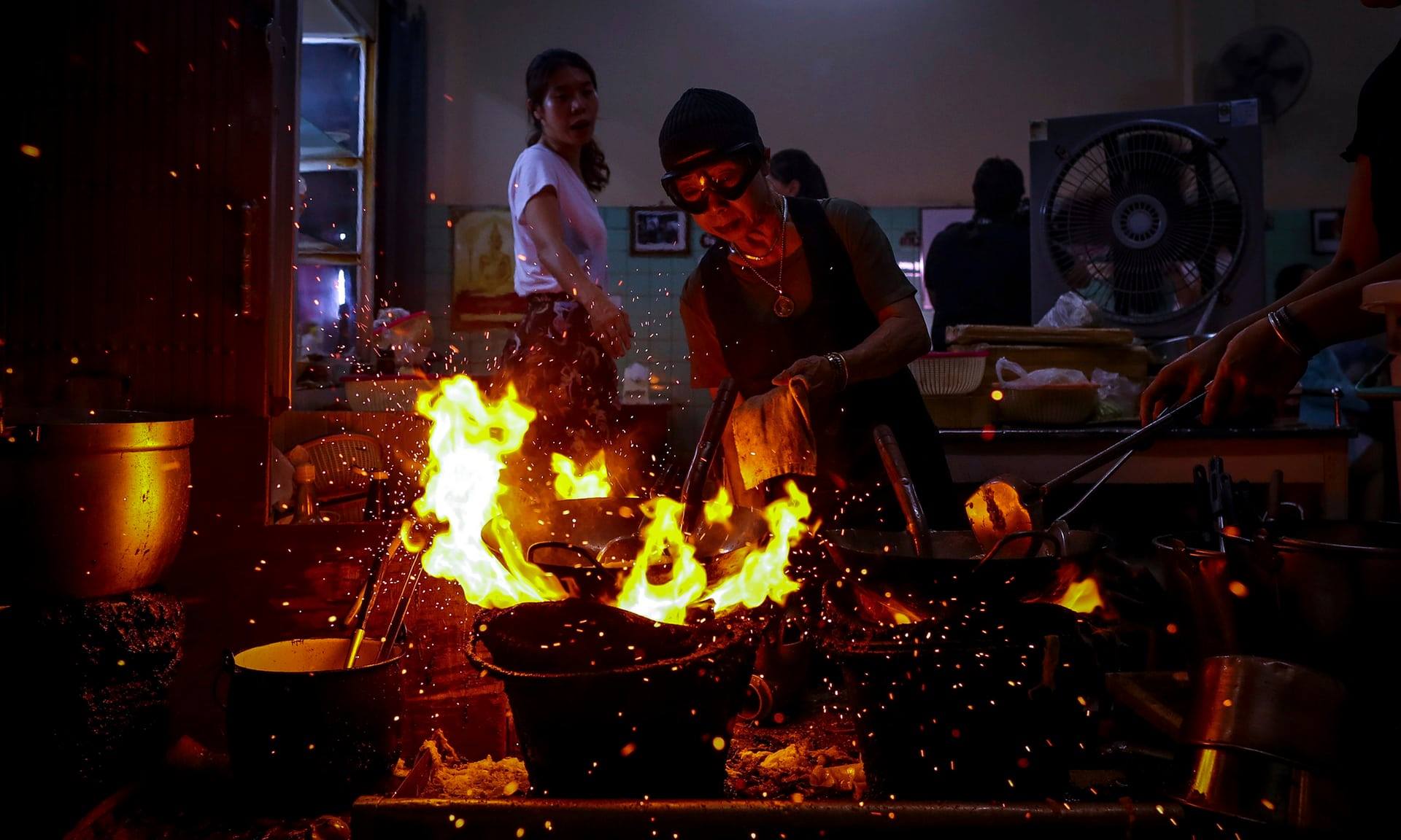 Jay Fai's Street Food in Bangkok, Thailand. Recommended by Michelin guides.