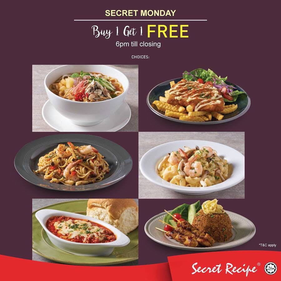 Secret Recipe's Secret Monday Buy 1 Free 1 Promotion