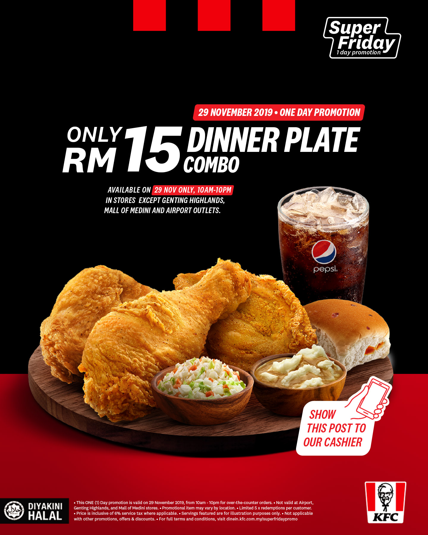 KFC Dinner Plate Combo For RM15 On 29th November 2019 (1 Day Only) - Foodie